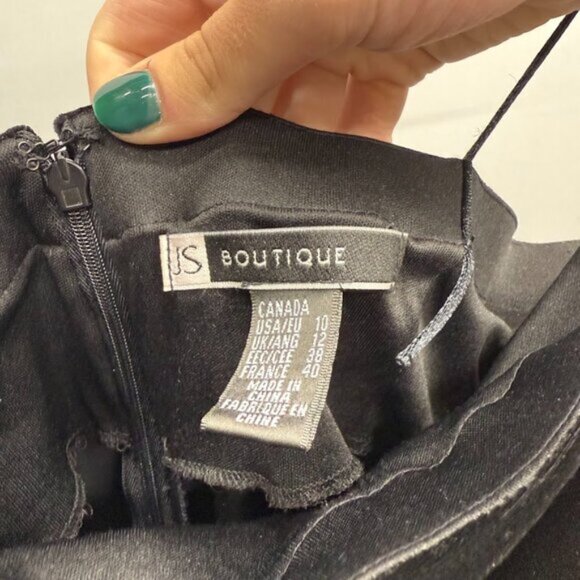 JS Botique Black Velvet Floral Applique Floor Length Gown - Picture 5 of 6